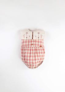 Romper Suit w/ Bib Collar - Pink Check