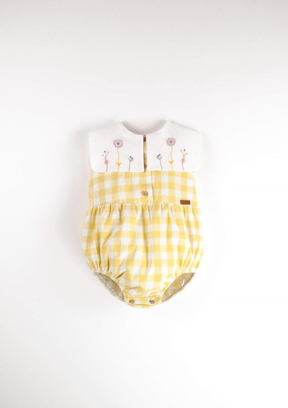 Romper Suit w/ Bib Collar - Yellow Check