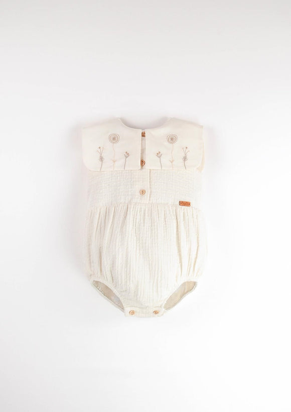 Romper Suit w/ Bib Collar - Off-White