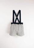 Embroidered Dungarees w/ Straps - Striped