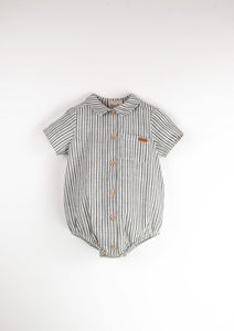 Embroidered striped romper suit with shirt collar