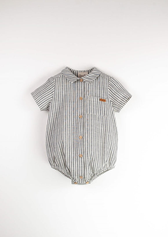 Embroidered striped romper suit with shirt collar