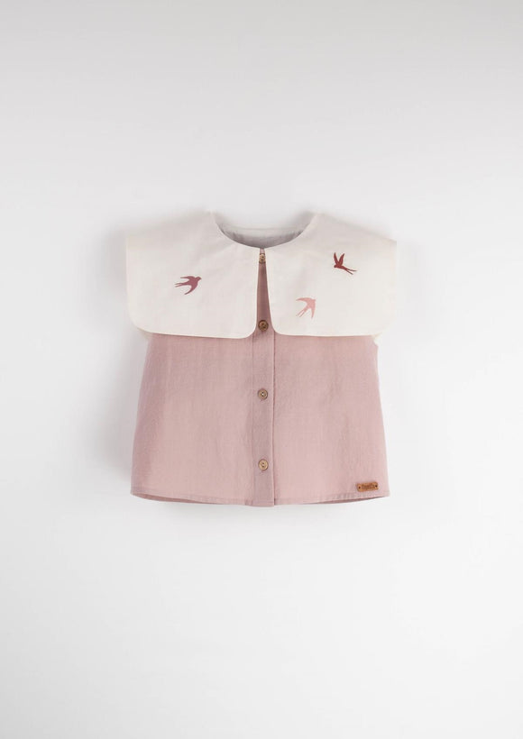 Pink Blouse with bib collar