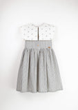 Embroidered striped dress with bib collar