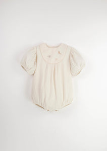 Embroidered Romper Suit w/ Yoke - Off-white