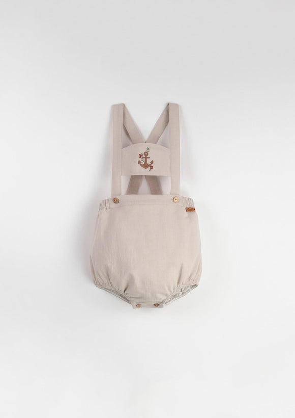 Anchor Motif Dungarees w/ Straps - Sand