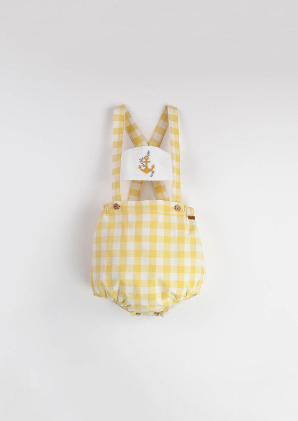 Anchor Motif Dungarees w/ Straps - Yellow Check