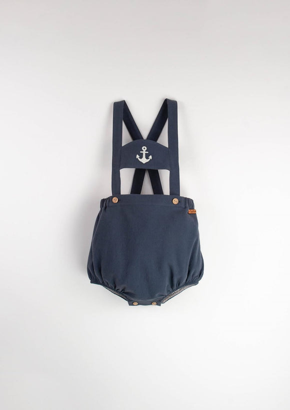 Anchor Motif Dungarees w/ Straps - Navy Blue