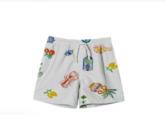 MEDITERRANEAN-PRINT SWIM SHORTS  OFF-WHITE