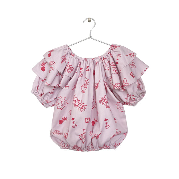 SUMMER-PRINT RUFFLED TOP  LAVENDER