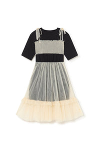 Wednesday Tulle Top T-Shirt Dress- cream-black