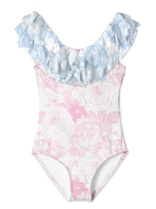 Rose Print Bathing Suit with Petals Pink