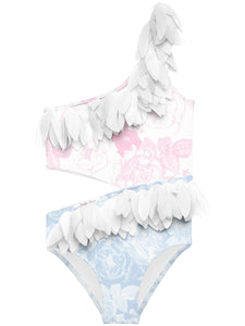 Rose Side-cut Bathing Suit with Petals  Pink