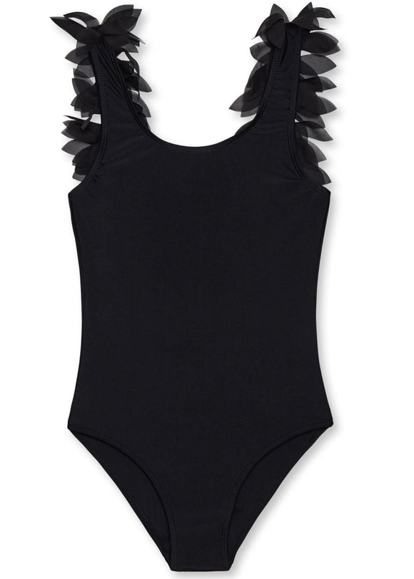 Black Bathing Suit with Petals