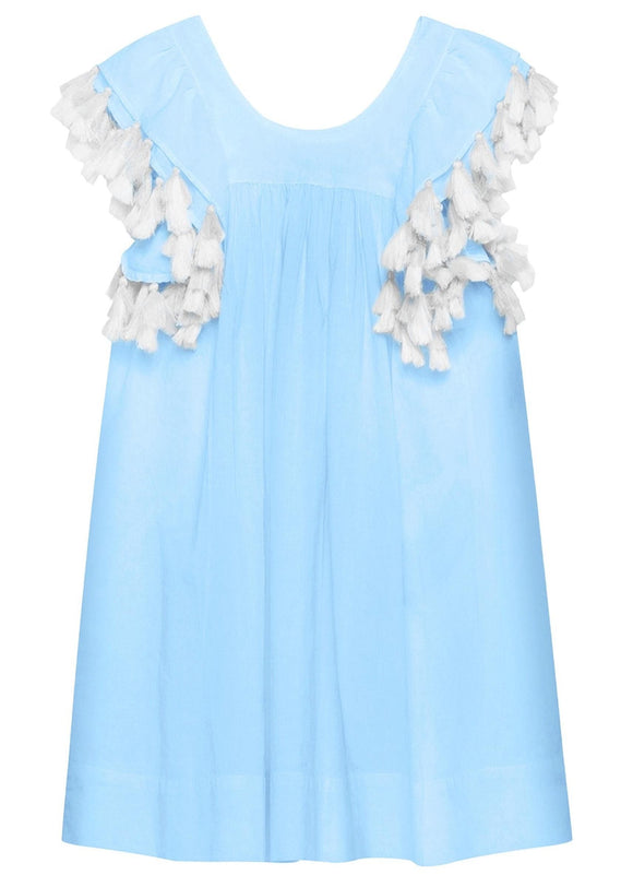 Blue Cotton Beach Dress with Tassels