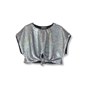 Tie-front Sequined Top / Iridescent