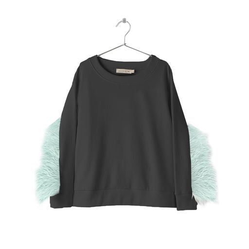 Andorine feather-trim organic cotton sweatshirt - Black