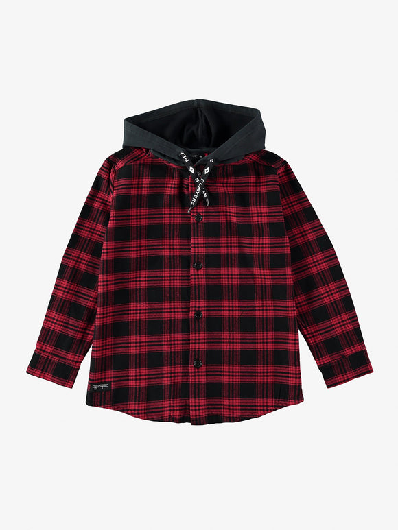 Flannel hooded shirt  - red/black