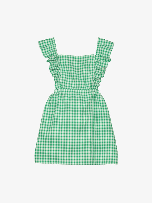 GINGHAM RUFFLED DRESS  GREEN+WHITE