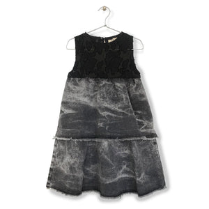 Tiered Denim Dress / Grey