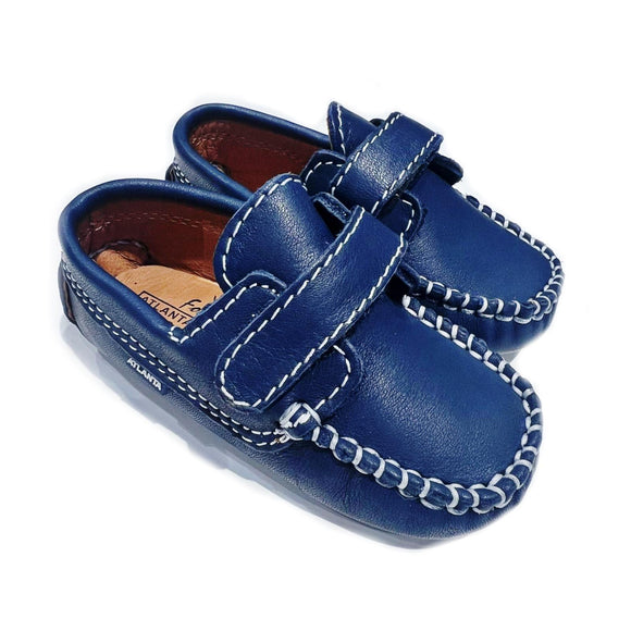 Baby Moc with Strap - Blue navy soft nappa