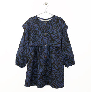 ANIMAL PRINT LAYERED SHIRT DRESS- blue