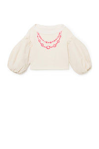 Arty Fleece Balloon Crop Top / cream-pink