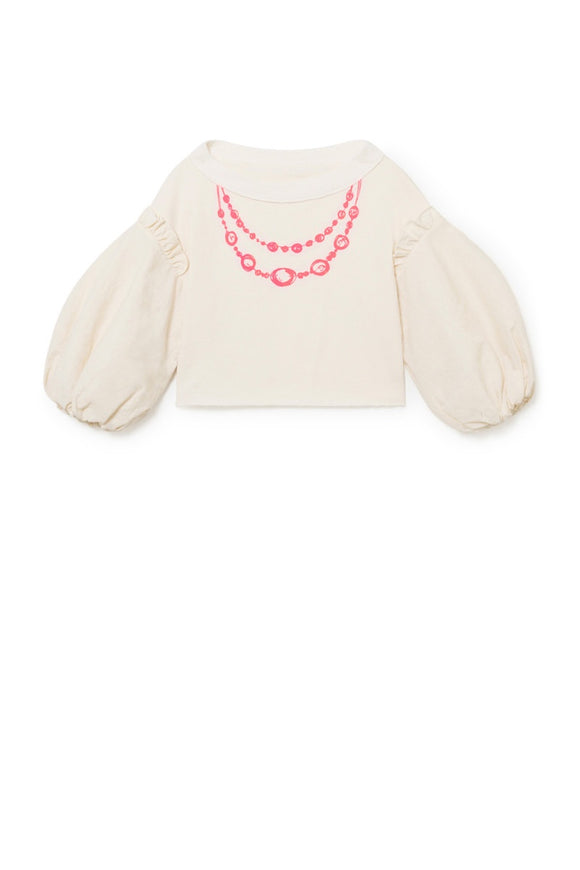 Arty Fleece Balloon Crop Top / cream-pink