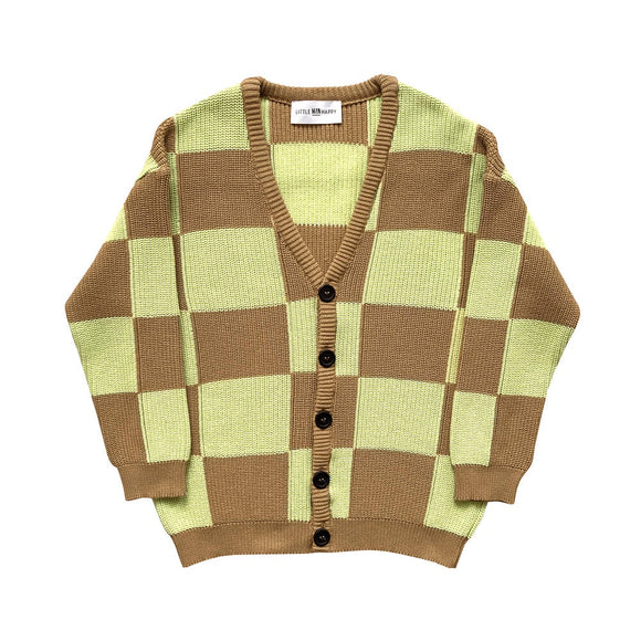 CHECKERBOARD Knit Cardigan  Cork & Yellow