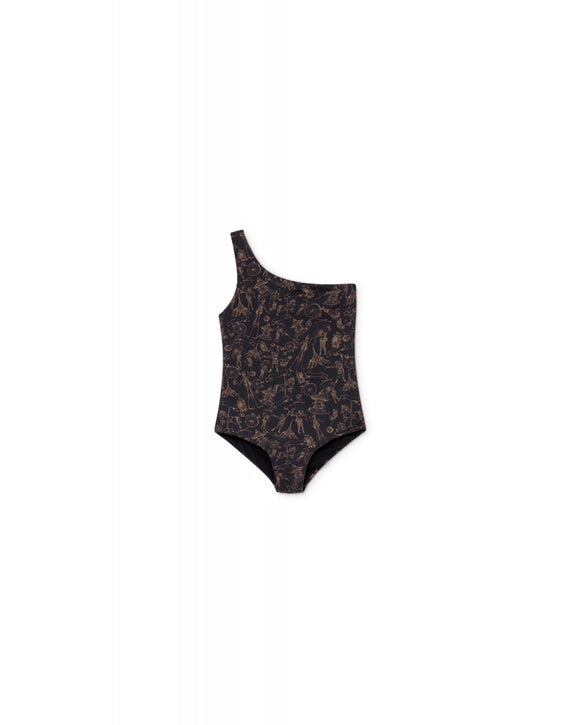 TATTOO ASYMETRIC BATHING SUIT / BLACK