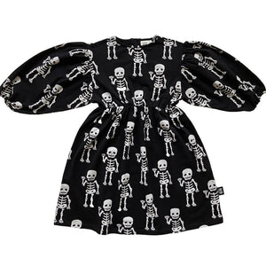 FRIENDLY SKELETON  Puffed Sleeve Dress  Black