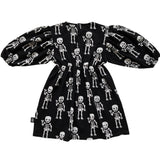 FRIENDLY SKELETON  Puffed Sleeve Dress  Black