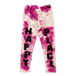 HAPPY PLACE TIE DYE Leggings / Sandshell-Shocking Pink