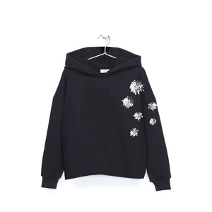 Sequin Embroidered  Hoodie / Black