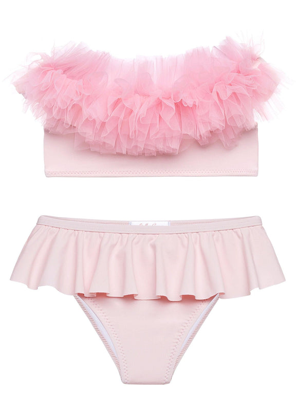 Pink Draped Bikini with Tulle