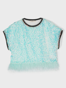 Embellished Sequin Top Light Blue