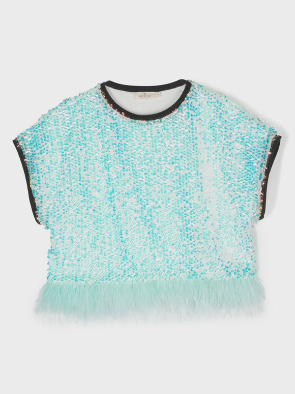 Embellished Sequin Top Light Blue